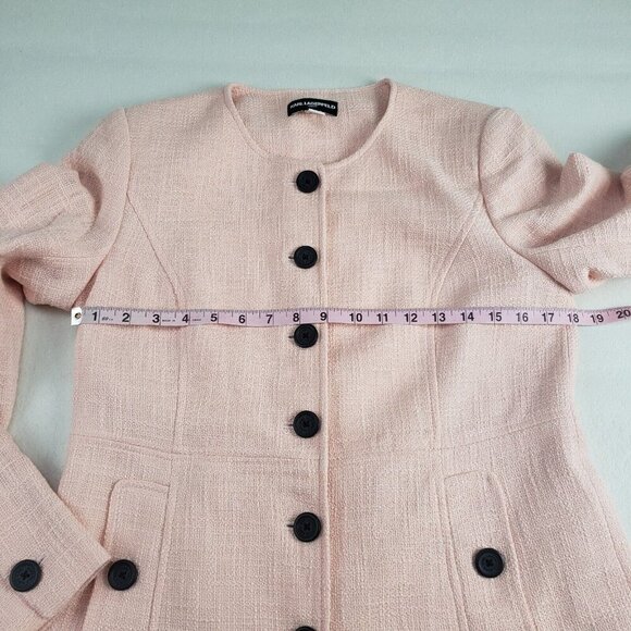 Karl Lagerfeld Tweed Jacket Womens 8 Pink Peach Button Front Mid Length Blazer - Picture 10 of 11